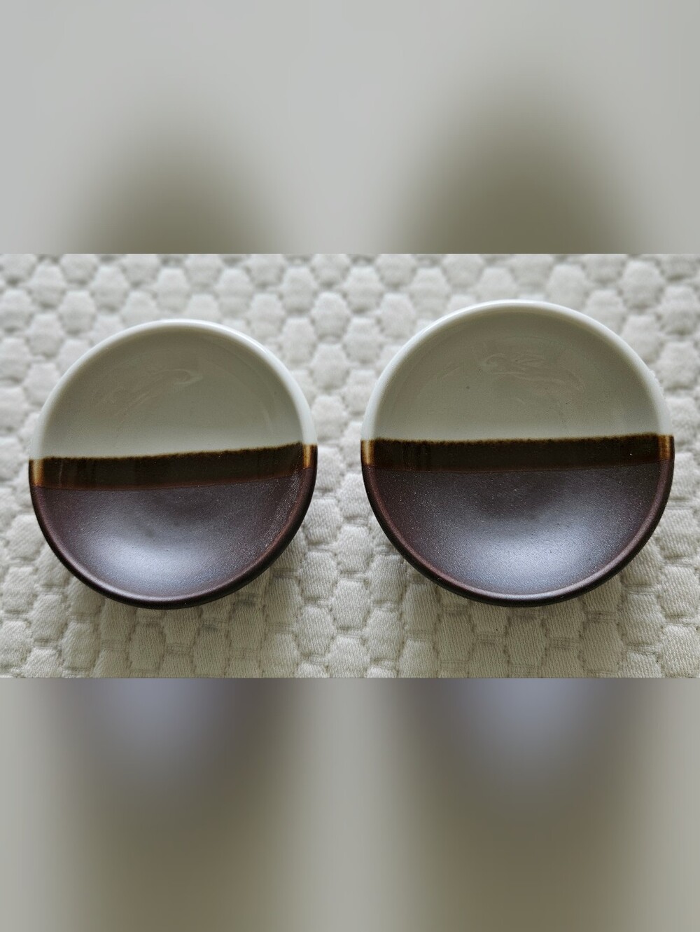 Two Ceramic Dipping Bowls — Cream and Dark Brown NWOT
